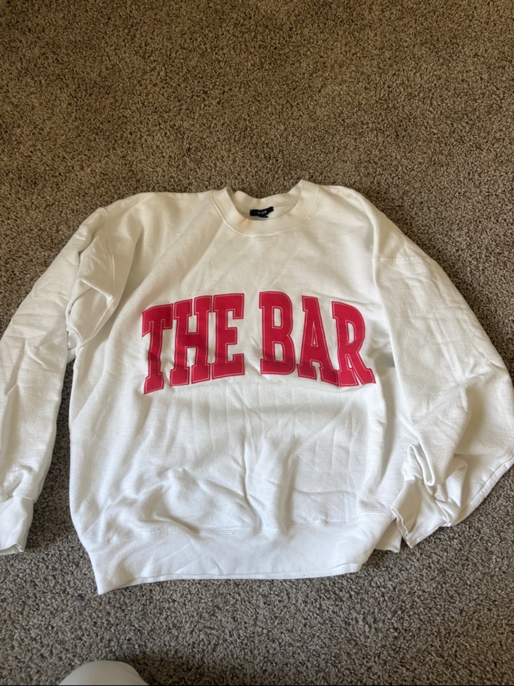 White 'THE BAR' Crewneck Sweatshirt with red Lettering